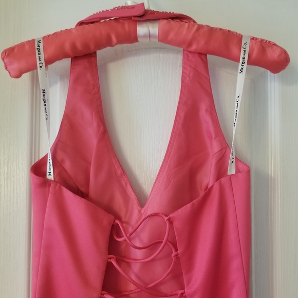 Satin Halter Gown with Embellished Bodice;Coral; Sz 5/6 - Picture 6 of 8